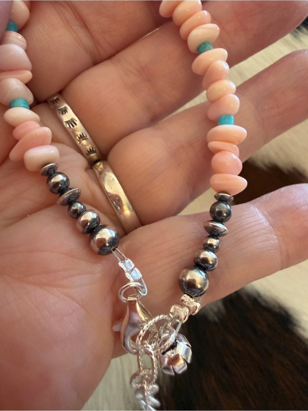 ❤️ 925 Navajo Desert Pearls Saucers Pink Conch Kingman Turquoise Bracelet Charm - Picture 8 of 11